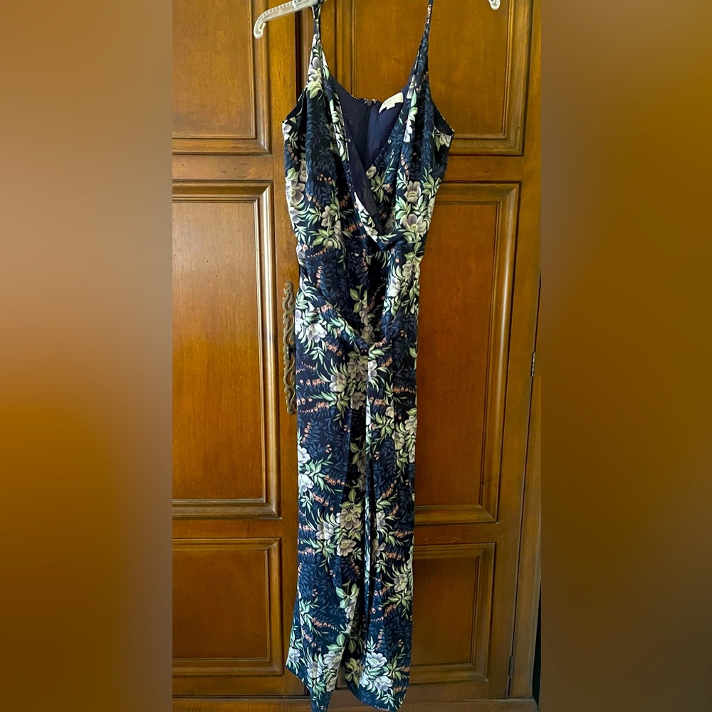 Loft Jumpsuit Sleeveless Wide Leg Tie Waist Pockets Navy